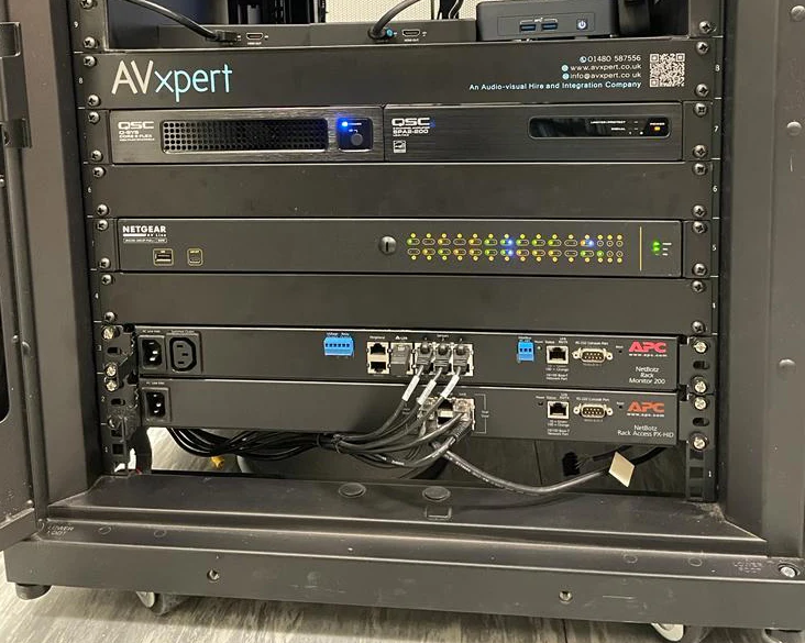 An equipment rack installed and maintained by AV Xpert