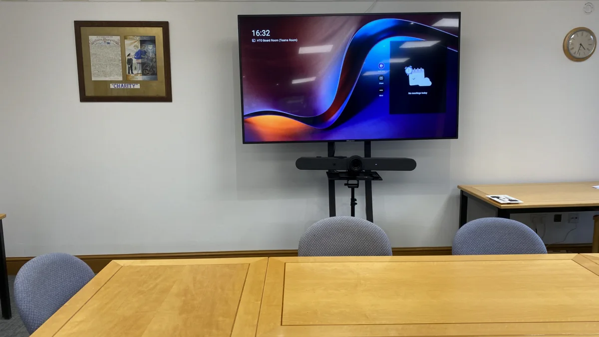 A display on a stand hired from AV Xpert for a Bedford boardroom