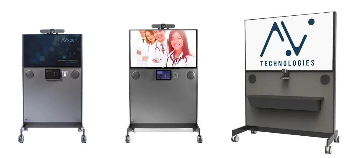 Three portable video conferencing units