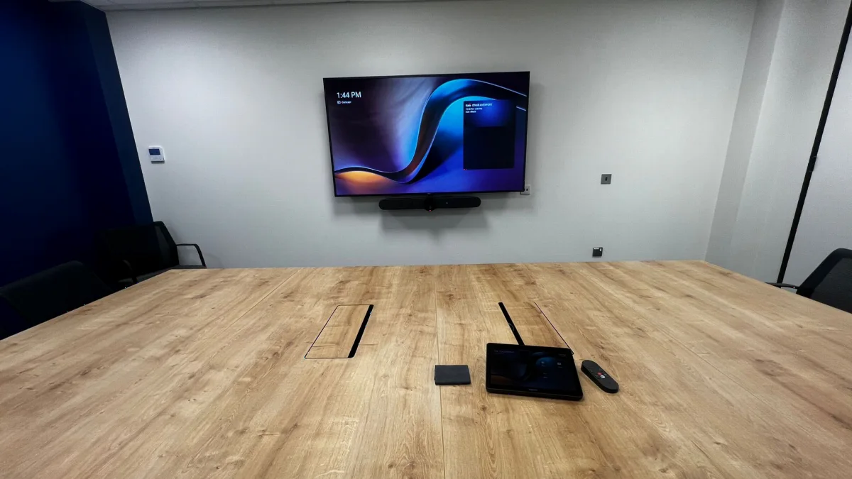A video conferencing meeting room installed by AV Xpert for a Cambridge science business