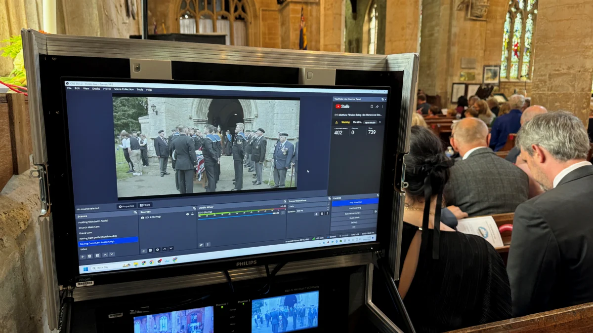 The AV Xpert recording and live streaming rig in church at the Matthew Flinders event