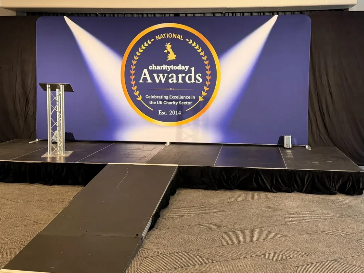 A stage with an access ramp and lectern for the National Charity Today Awards
