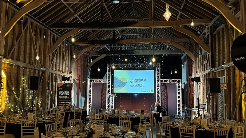 The stage and AV set-up at the Cambridge United Foundation awards
