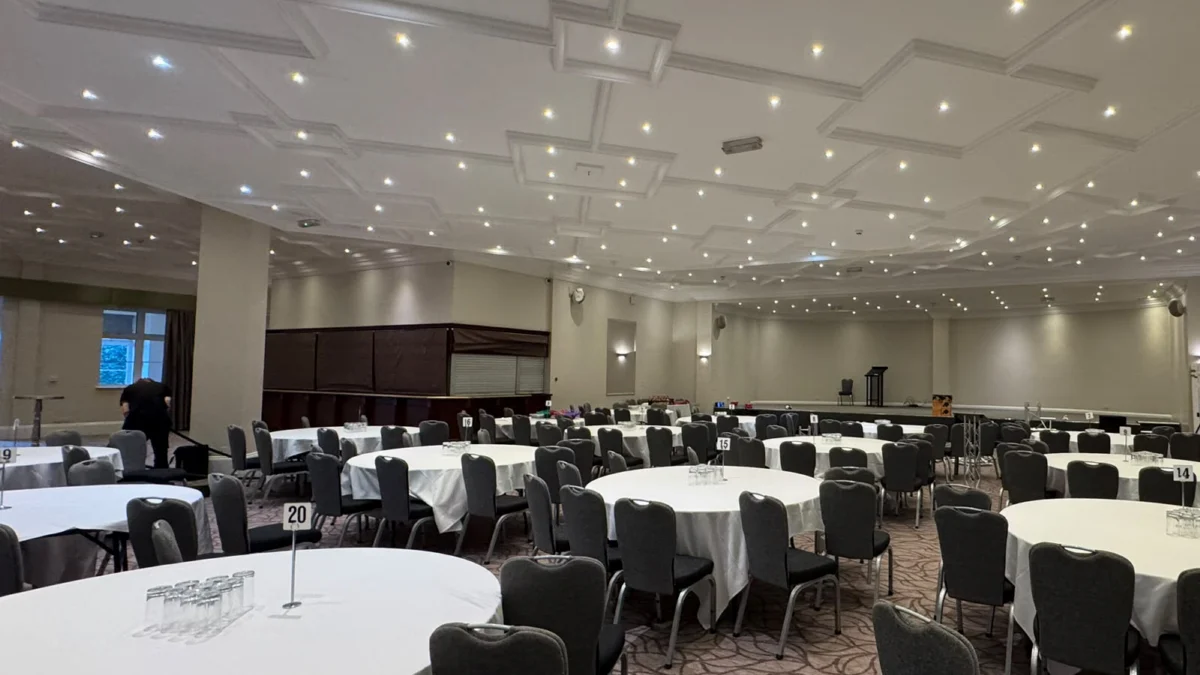 An empty ballroom before the event set-up