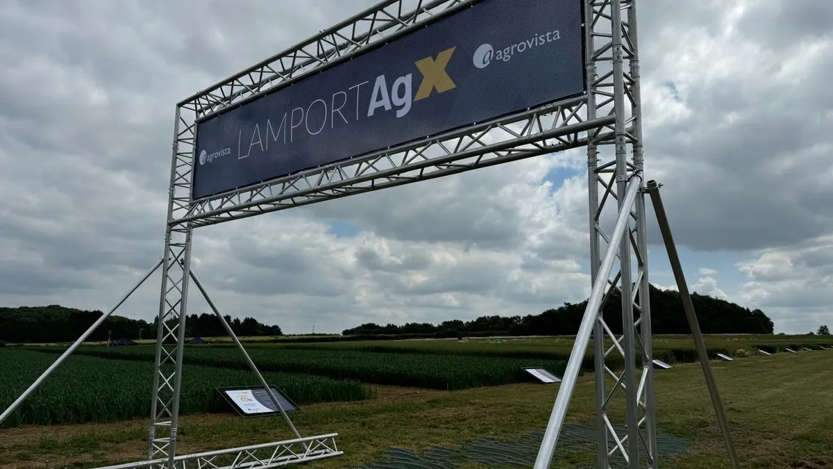 A lit truss archway set up by AV Xpert
