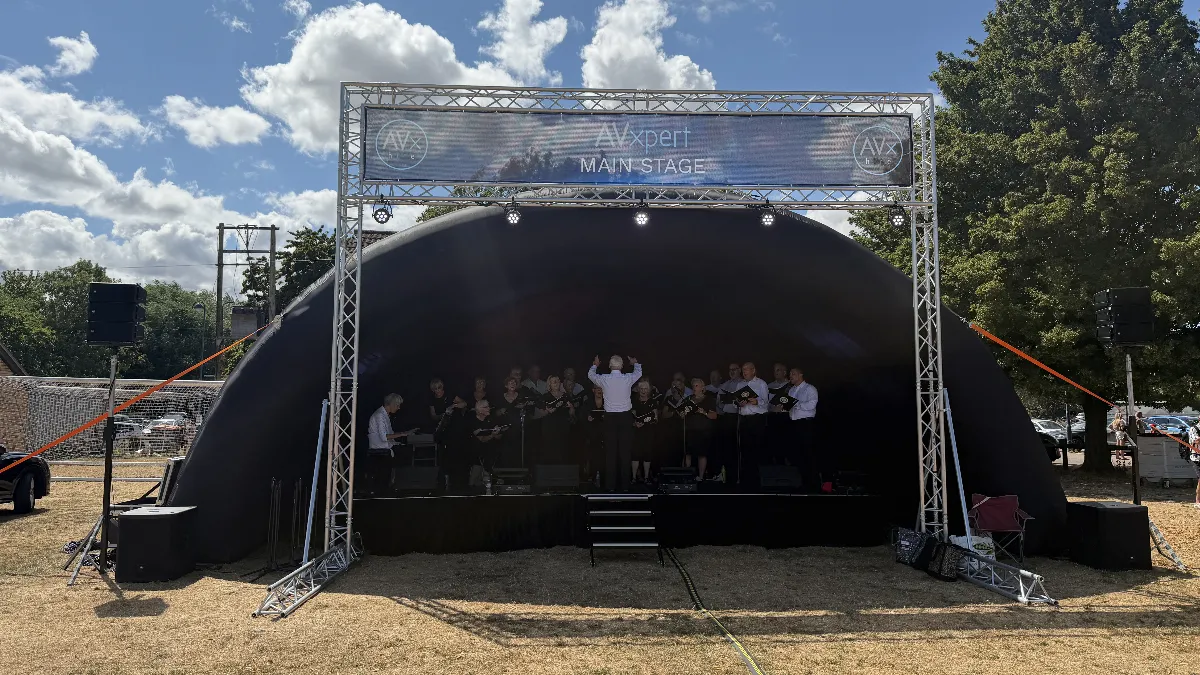 The AV Xpert main stage with PA at an outdoor festival