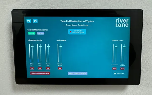 Installed control system touchscreen panel on wall